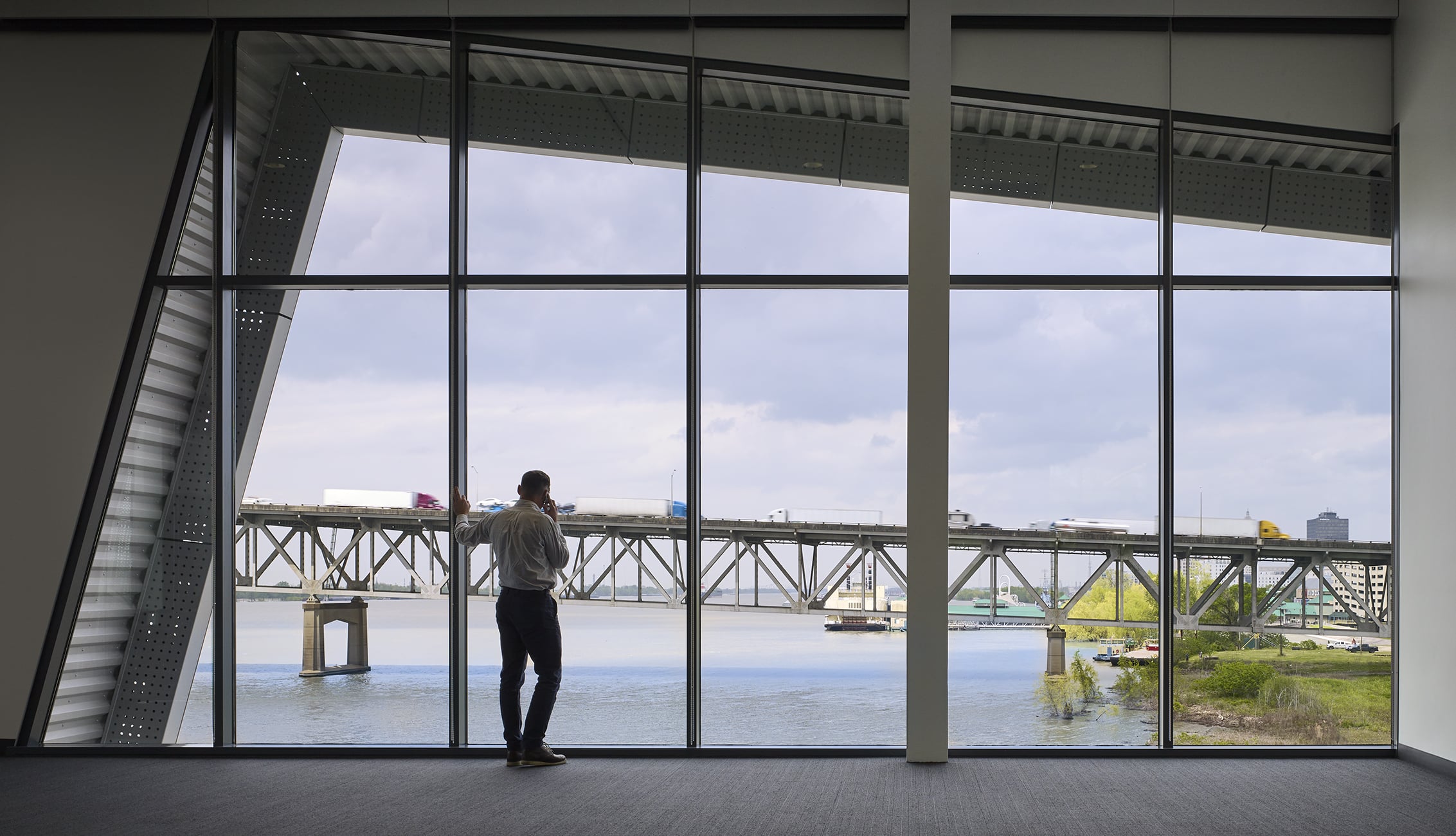 Views north toward I-10 bridge from inside