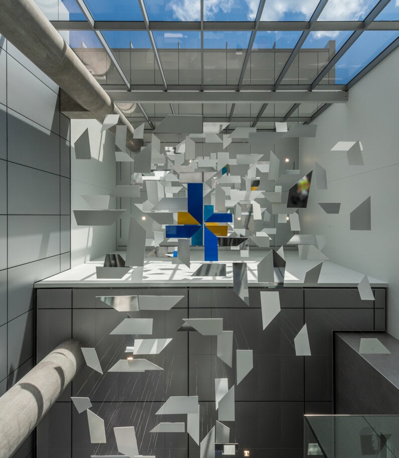 branding sculpture in lobby