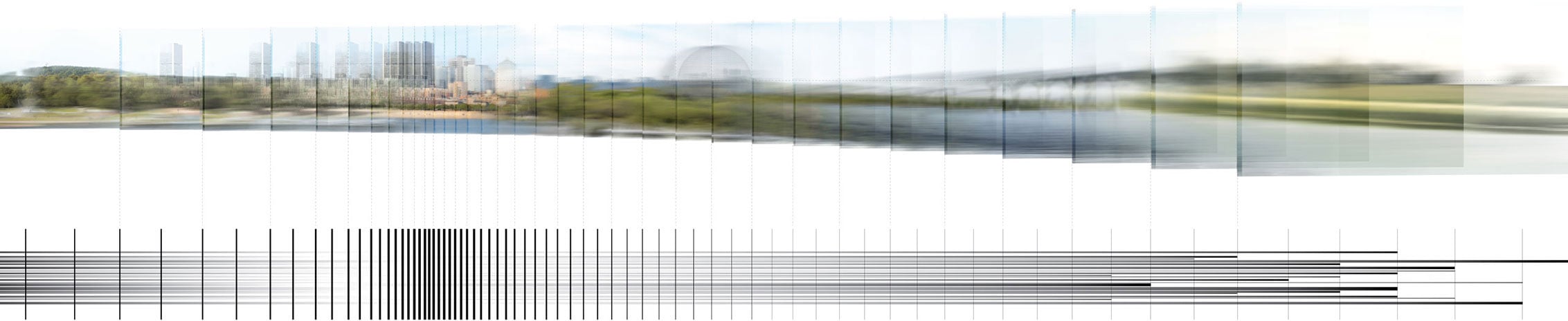 Graphic showing how the movement of train travel translates to a graphic concept.