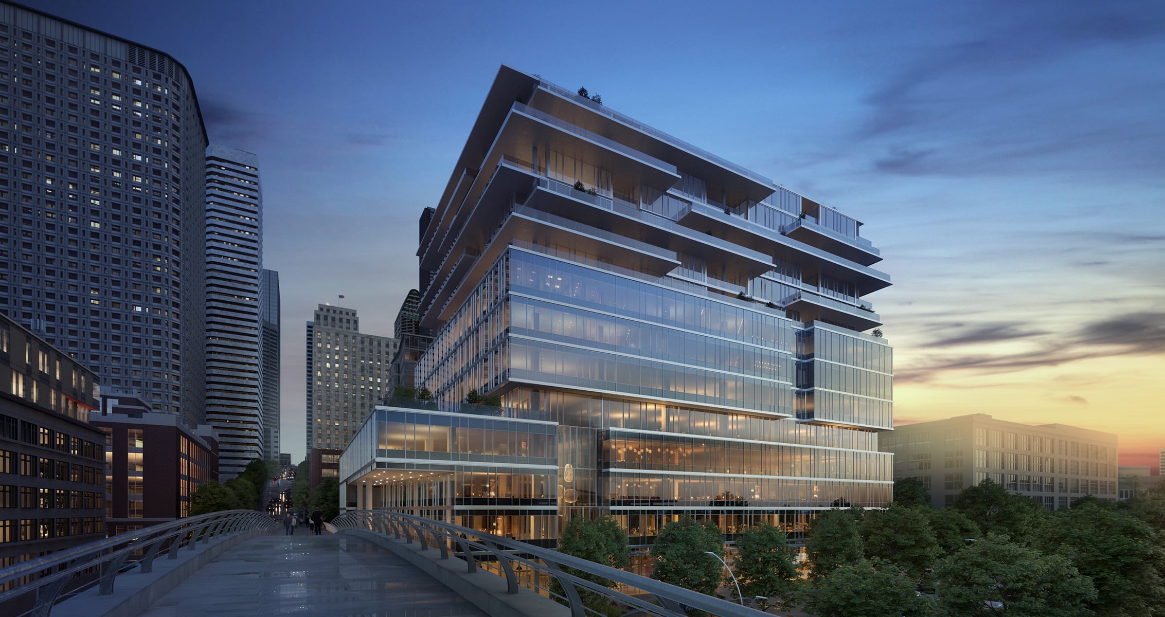 Rendering of 800 Western. View from standing on pedestrian bridge.