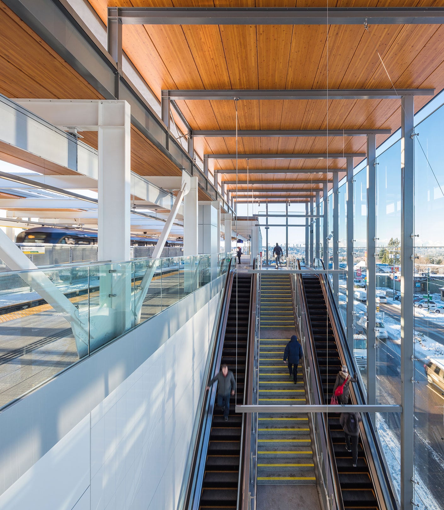 View down on entry stair of Burquitlam station.