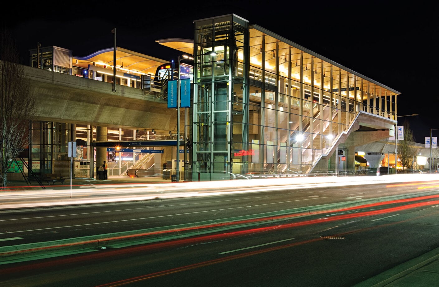 View of Aberdeen station at night.