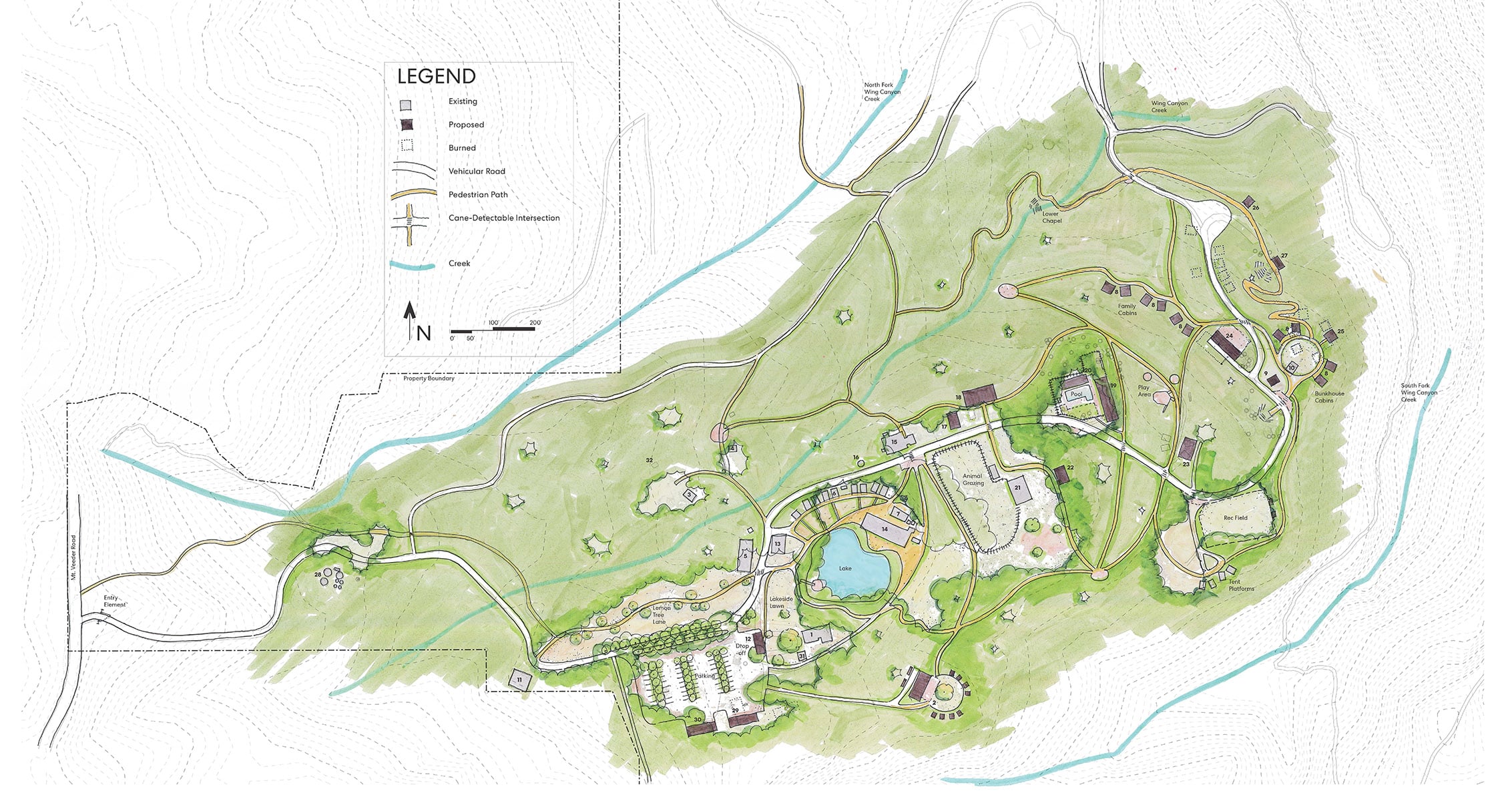 Map of the camp with the proposed fire rebuild plan.