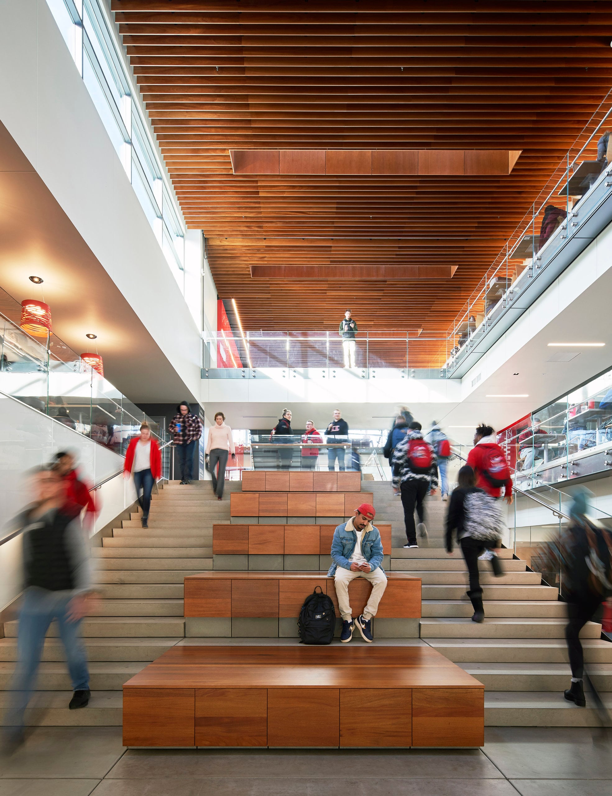 Mainstreet stairs with students passing through
