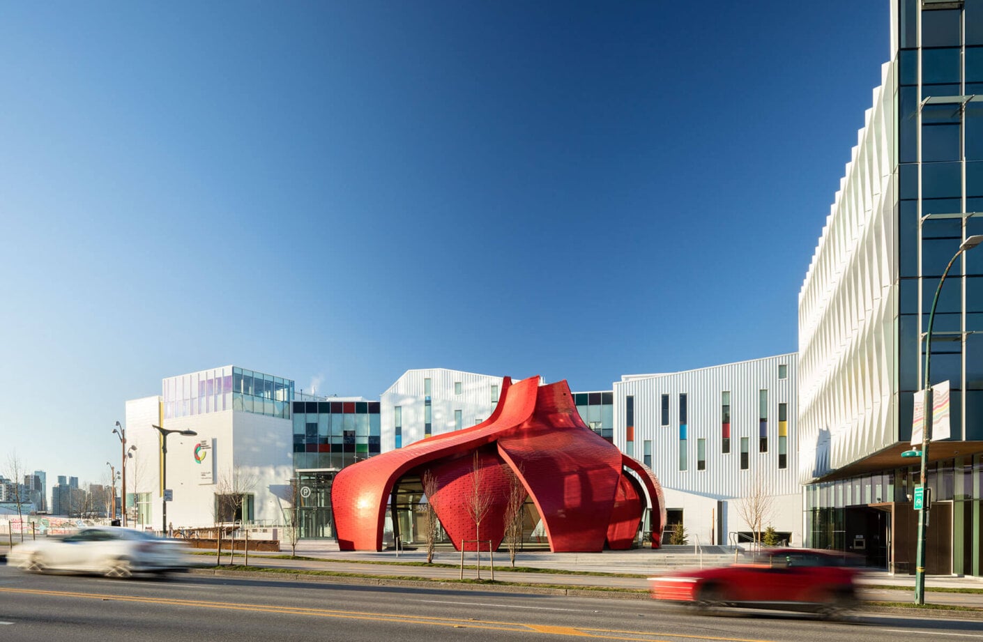 View of public plaza at Great Northern Way with Pavilion.