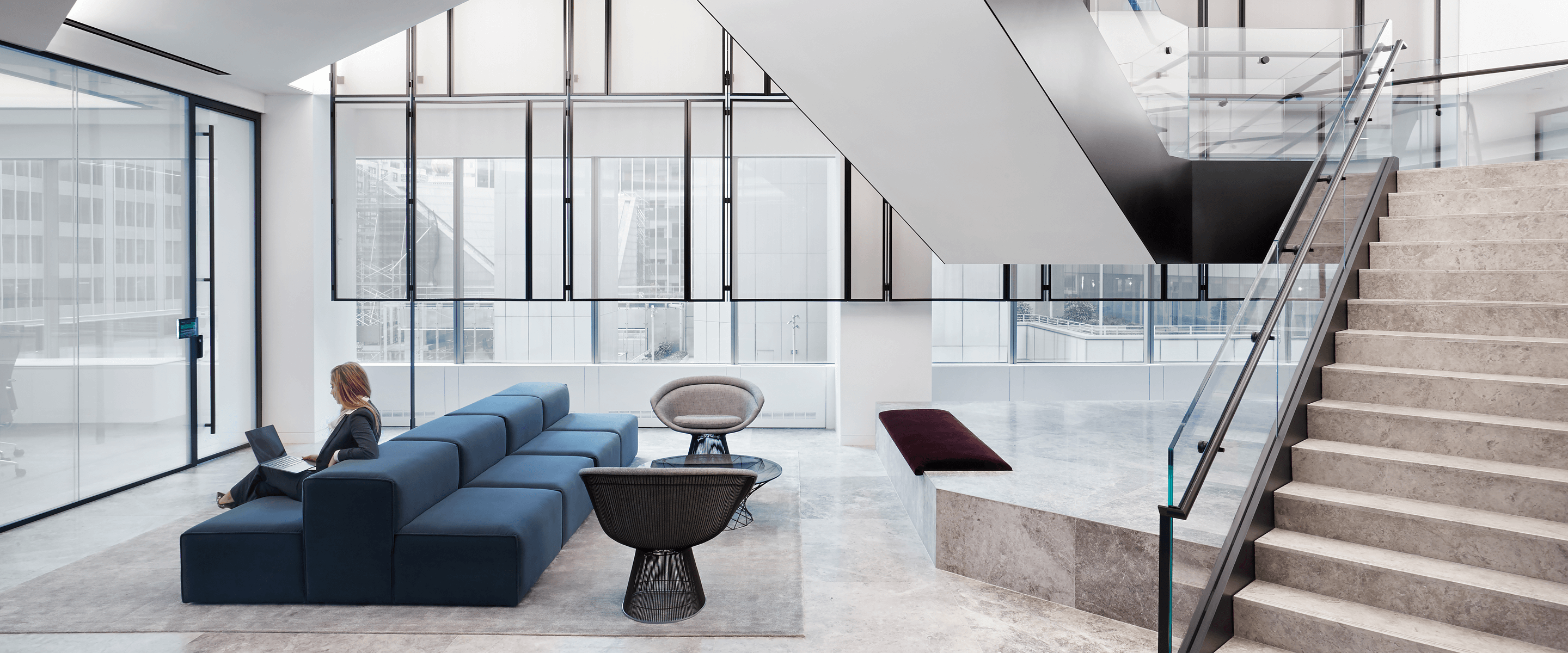 Open seating area underneath staircase