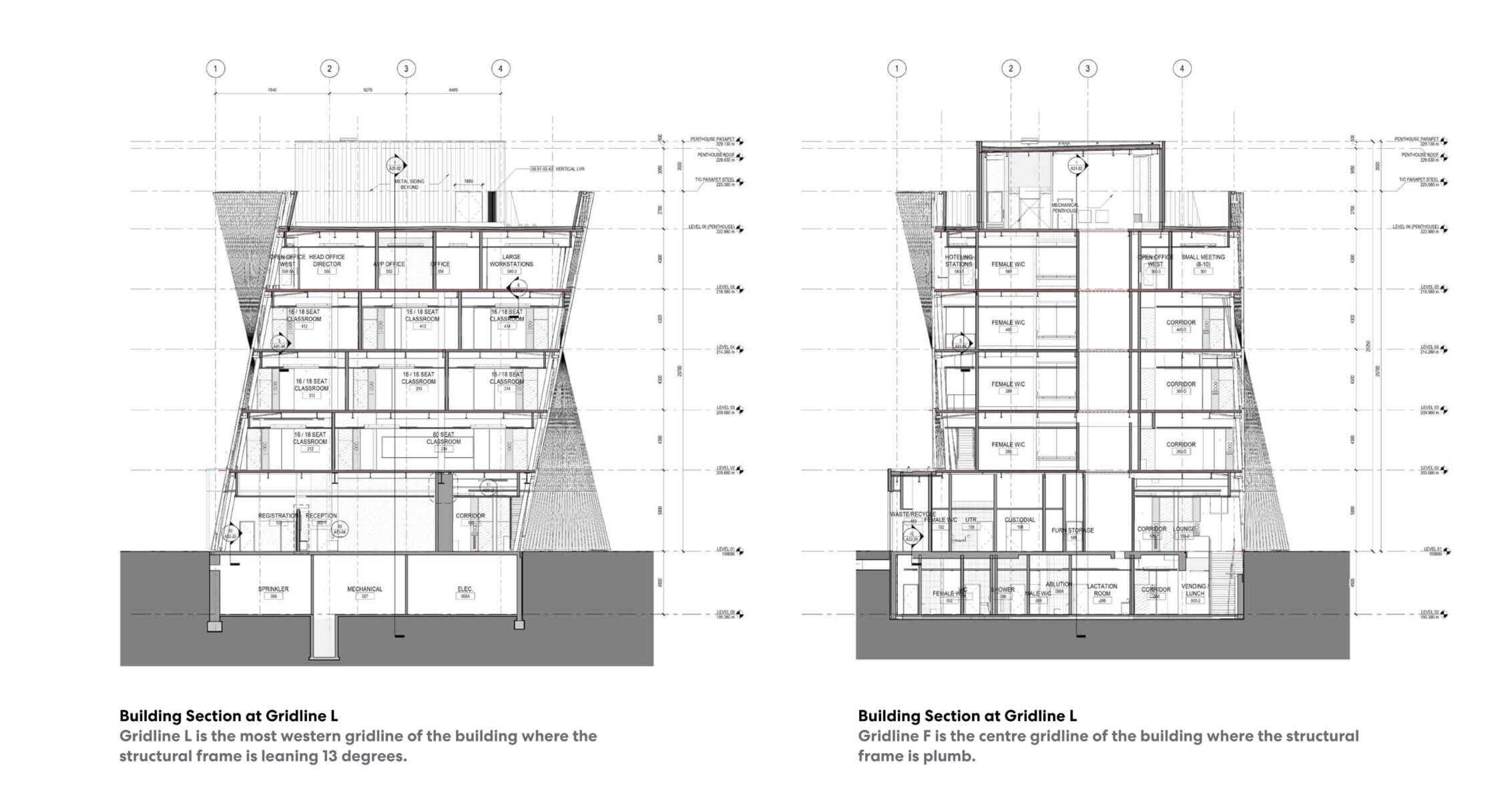 Building Section at Gridline L&F