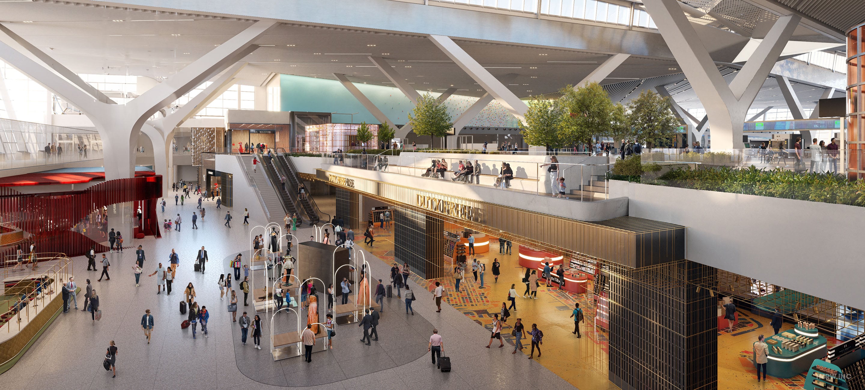 aerial render of an airport concourse