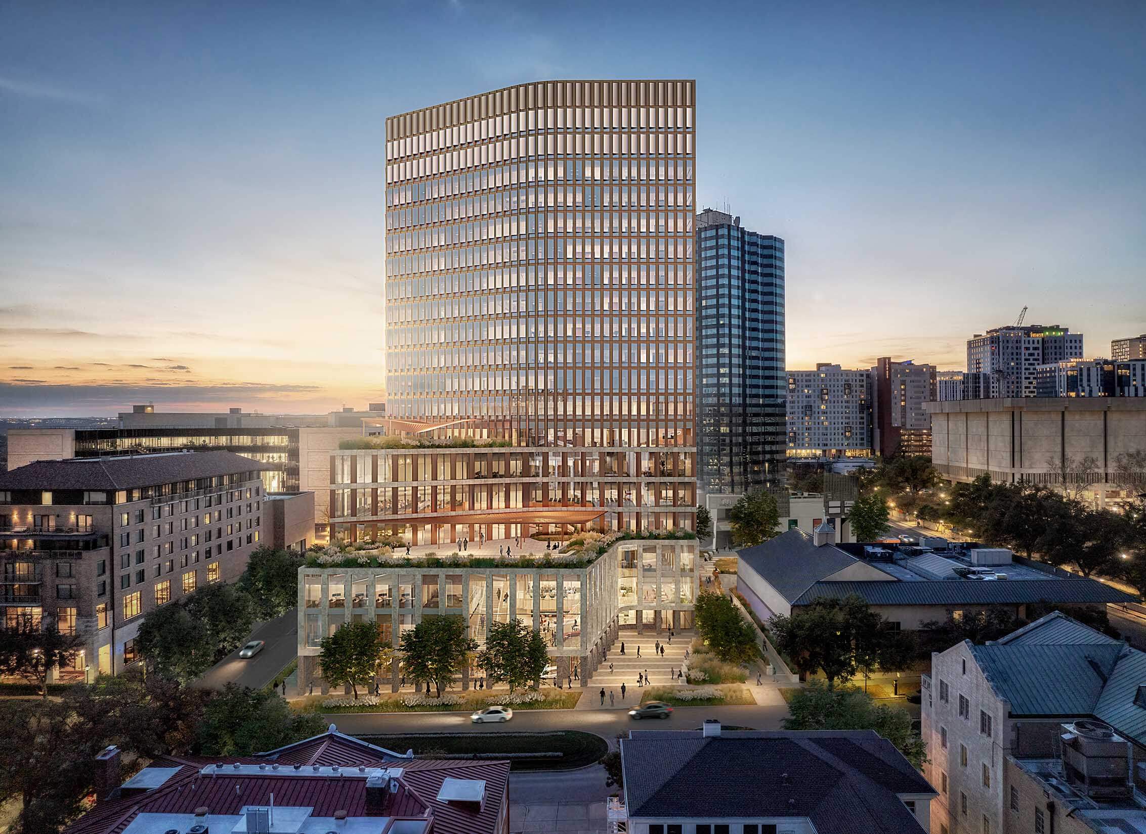 An exterior rendering of the new undergraduate business building