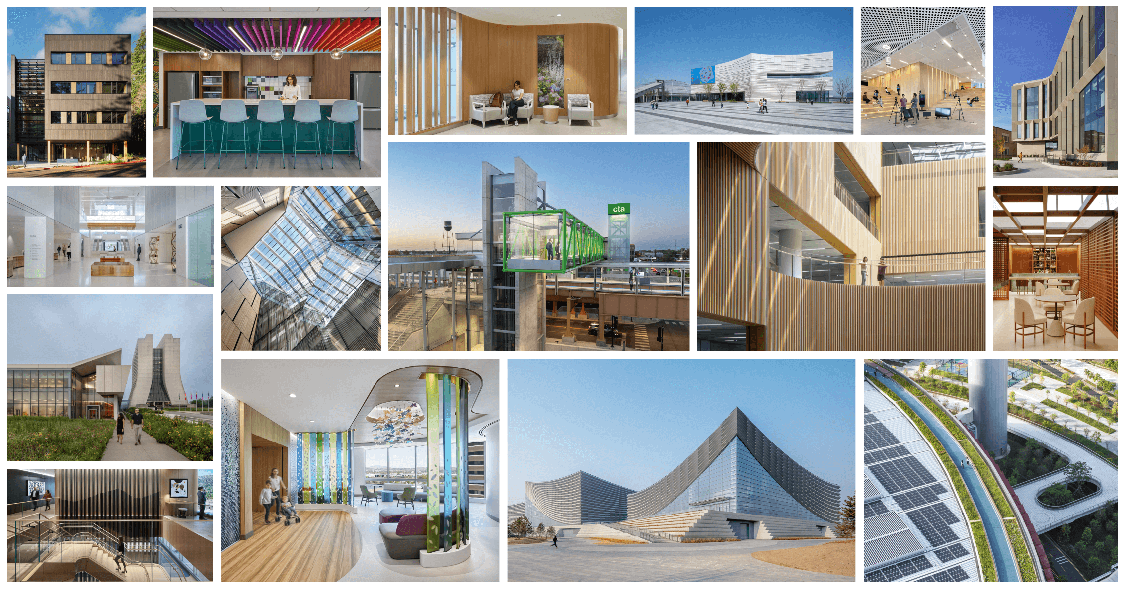 Collage of modern architecture and interior design elements.